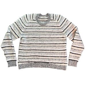 J Brand White Grey Striped Alpaca Wool Pullover Crewneck Sweater Size XS